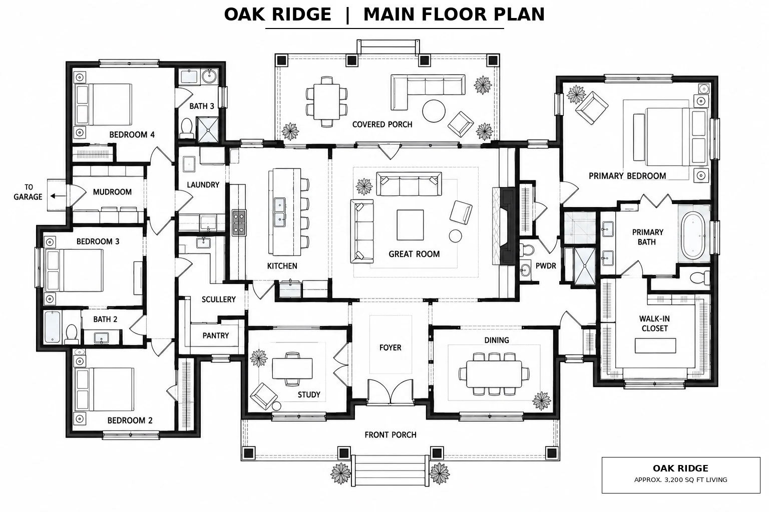 Oak Ridge approximately 3,200 square foot main floor plan